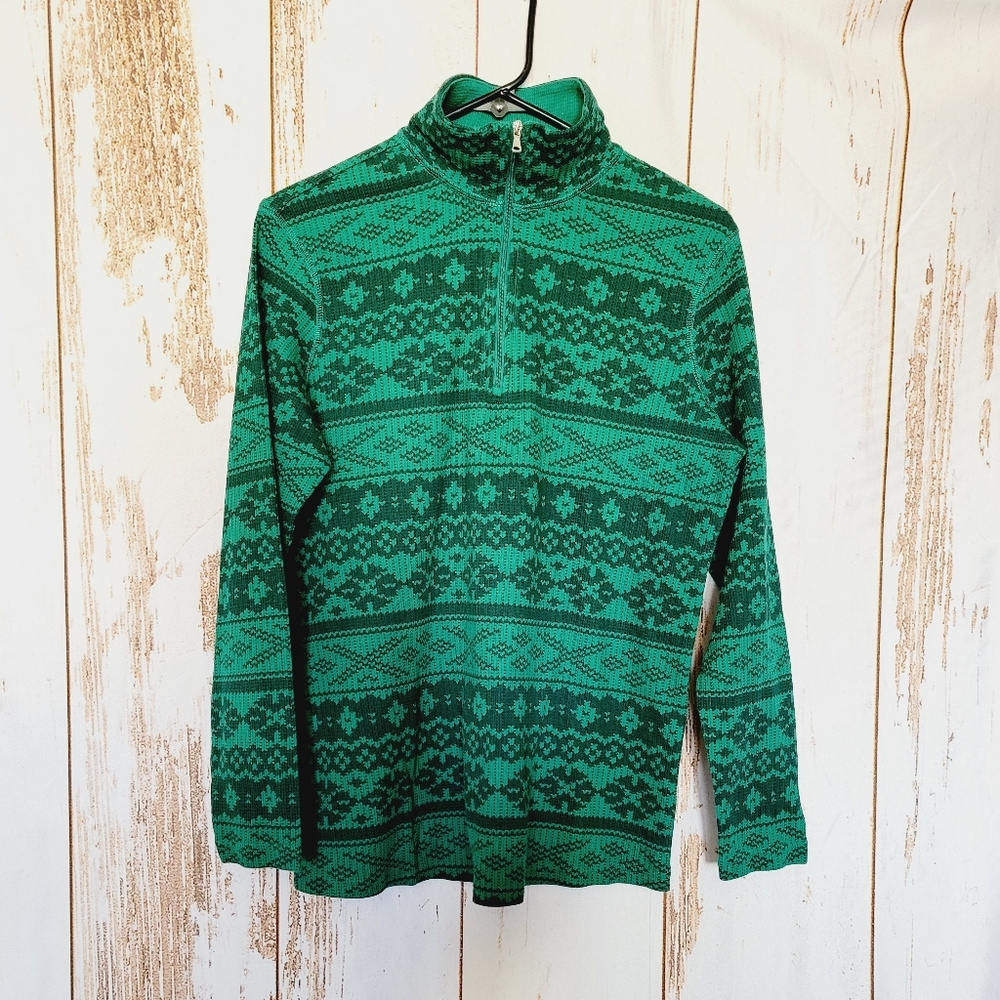 Fair isle print waffleknit half zip